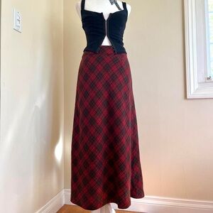 Vintage 90s Gap wool red tartan plaid maxi skirt grunge goth vamp punk alt S